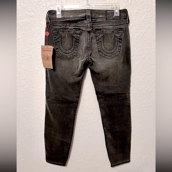 NWT True Religion Womens Sz 29 Designer Petite Denim Skinny Jeans Black Short - Picture 5 of 12
